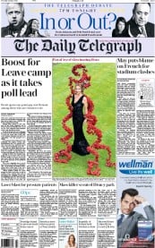The Daily Telegraph (UK) Newspaper Front Page for 15 June 2016