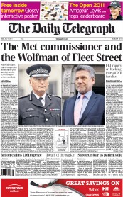 The Daily Telegraph (UK) Newspaper Front Page for 15 July 2011