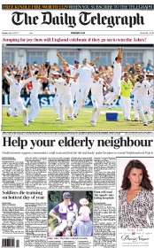 The Daily Telegraph (UK) Newspaper Front Page for 15 July 2013