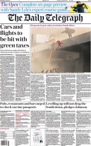 The Daily Telegraph (UK) Newspaper Front Page for 15 July 2021