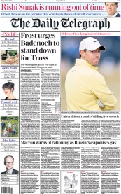 The Daily Telegraph (UK) Newspaper Front Page for 15 July 2022