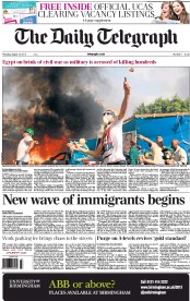 The Daily Telegraph Newspaper Front Page (UK) for 15 August 2013