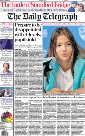The Daily Telegraph front page for 15 August 2022