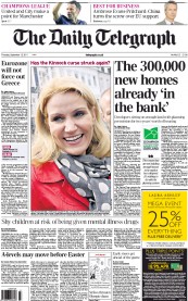 The Daily Telegraph Newspaper Front Page (UK) for 15 September 2011