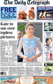 The Daily Telegraph (UK) Newspaper Front Page for 15 September 2012