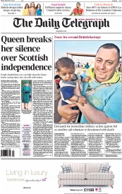 The Daily Telegraph (UK) Newspaper Front Page for 15 September 2014