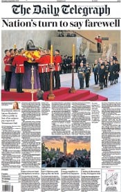 The Daily Telegraph front page for 15 September 2022