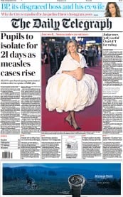 The Daily Telegraph front page for 15 September 2023