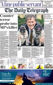 The Daily Telegraph (UK) Newspaper Front Page for 16 October 2021