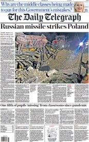The Daily Telegraph (UK) Newspaper Front Page for 16 November 2022