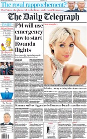The Daily Telegraph front page for 16 November 2023