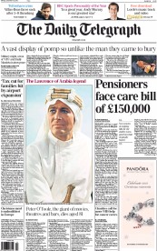 The Daily Telegraph Newspaper Front Page (UK) for 16 December 2013