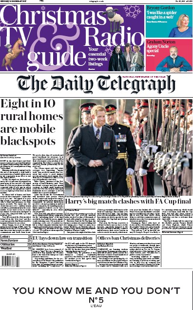 The Daily Telegraph Newspaper Front Page (UK) for 16 December 2017