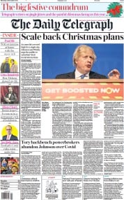 The Daily Telegraph (UK) Newspaper Front Page for 16 December 2021
