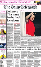 The Daily Telegraph (UK) Newspaper Front Page for 16 February 2021