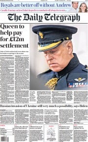 The Daily Telegraph (UK) Newspaper Front Page for 16 February 2022