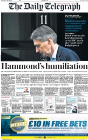 The Daily Telegraph (UK) Newspaper Front Page for 16 March 2017