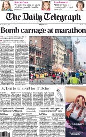 The Daily Telegraph (UK) Newspaper Front Page for 16 April 2013