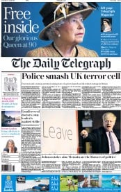 The Daily Telegraph (UK) Newspaper Front Page for 16 April 2016