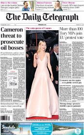 The Daily Telegraph Newspaper Front Page (UK) for 16 May 2013