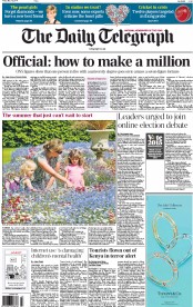 The Daily Telegraph (UK) Newspaper Front Page for 16 May 2014
