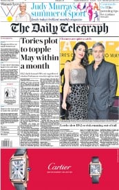 The Daily Telegraph (UK) Newspaper Front Page for 16 May 2019
