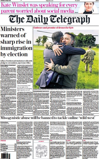 The Daily Telegraph Newspaper Front Page (UK) for 16 May 2023