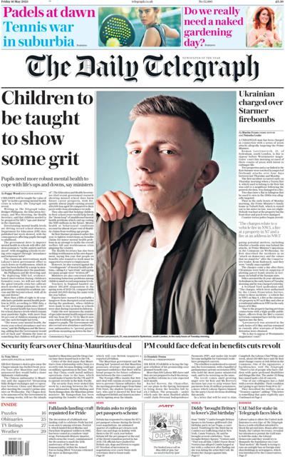 The Daily Telegraph Newspaper Front Page (UK) for 16 May 2025