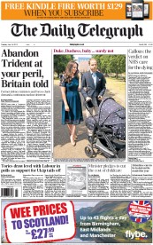 The Daily Telegraph Newspaper Front Page (UK) for 16 July 2013