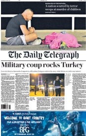 The Daily Telegraph (UK) Newspaper Front Page for 16 July 2016