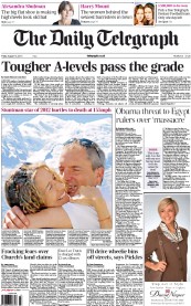 The Daily Telegraph (UK) Newspaper Front Page for 16 August 2013