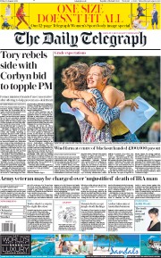 The Daily Telegraph (UK) Newspaper Front Page for 16 August 2019