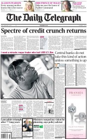The Daily Telegraph (UK) Newspaper Front Page for 16 September 2011