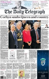 The Daily Telegraph Newspaper Front Page (UK) for 16 September 2015