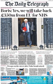 The Daily Telegraph (UK) Newspaper Front Page for 16 September 2017