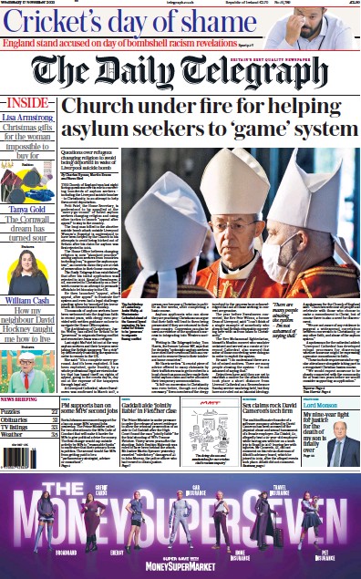 The Daily Telegraph Newspaper Front Page (UK) for 17 November 2021