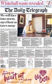 The Daily Telegraph front page for 17 November 2022