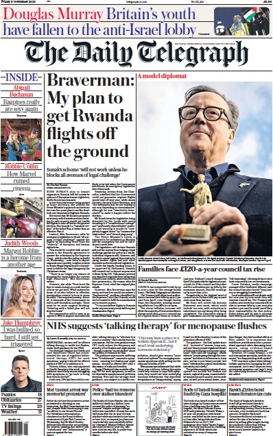 The Daily Telegraph Newspaper Front Page (UK) for 17 November 2023