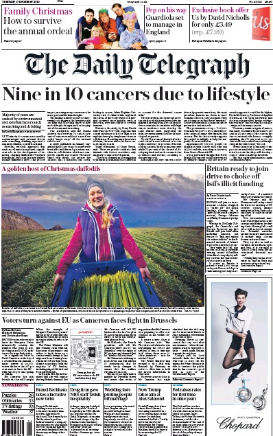 The Daily Telegraph Newspaper Front Page (UK) for 17 December 2015