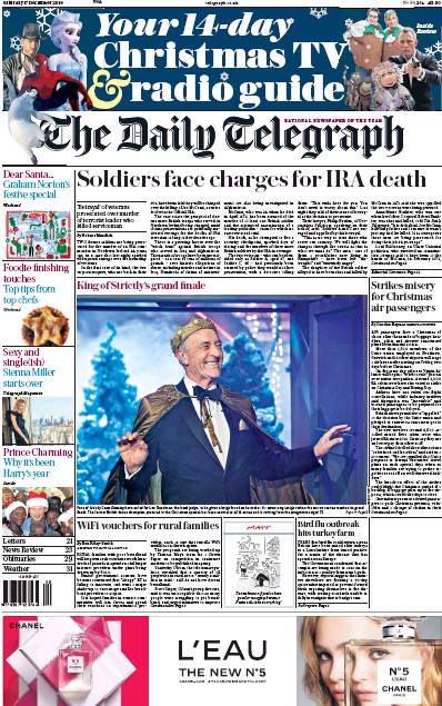 The Daily Telegraph Newspaper Front Page (UK) for 17 December 2016