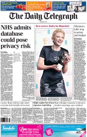 The Daily Telegraph Newspaper Front Page (UK) for 17 February 2014