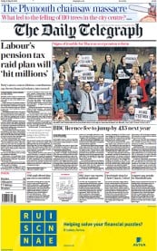 The Daily Telegraph front page for 17 March 2023