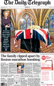 The Daily Telegraph (UK) Newspaper Front Page for 17 April 2013