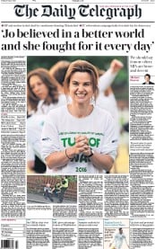 The Daily Telegraph (UK) Newspaper Front Page for 17 June 2016