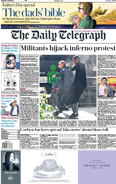 The Daily Telegraph Newspaper Front Page (UK) for 17 June 2017