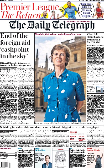 The Daily Telegraph Newspaper Front Page (UK) for 17 June 2020
