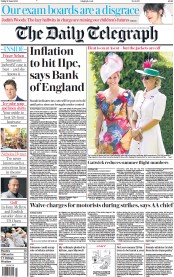 The Daily Telegraph front page for 17 June 2022