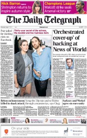 The Daily Telegraph Newspaper Front Page (UK) for 17 August 2011