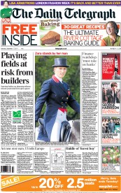 The Daily Telegraph (UK) Newspaper Front Page for 17 September 2011