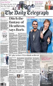 The Daily Telegraph (UK) Newspaper Front Page for 17 September 2016
